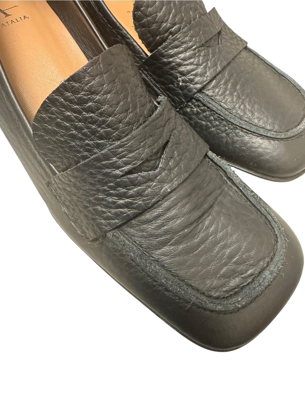 Aquatalia Carlina pump Black Leather Block Heel Loafers Sz 8 shelf pull - Picture 7 of 14
